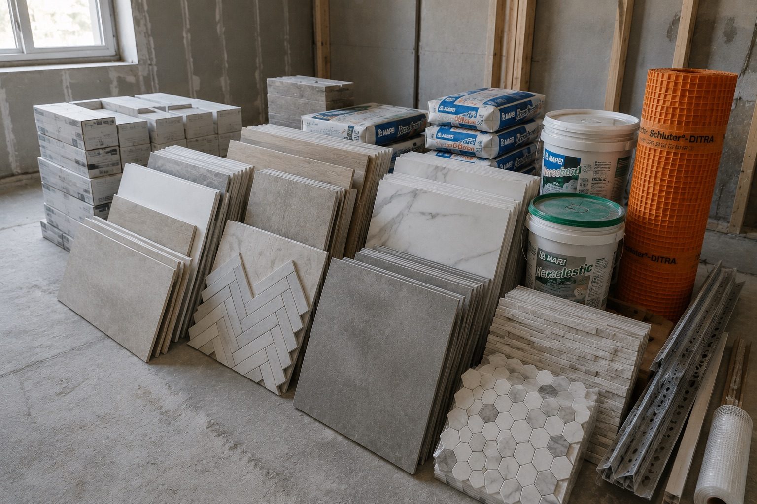 Tile, mortar and underlay delivered to site