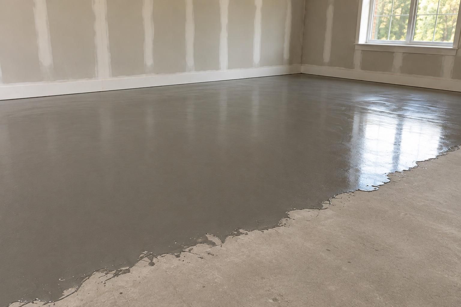 Self-levelling compound poured over a prepared subfloor